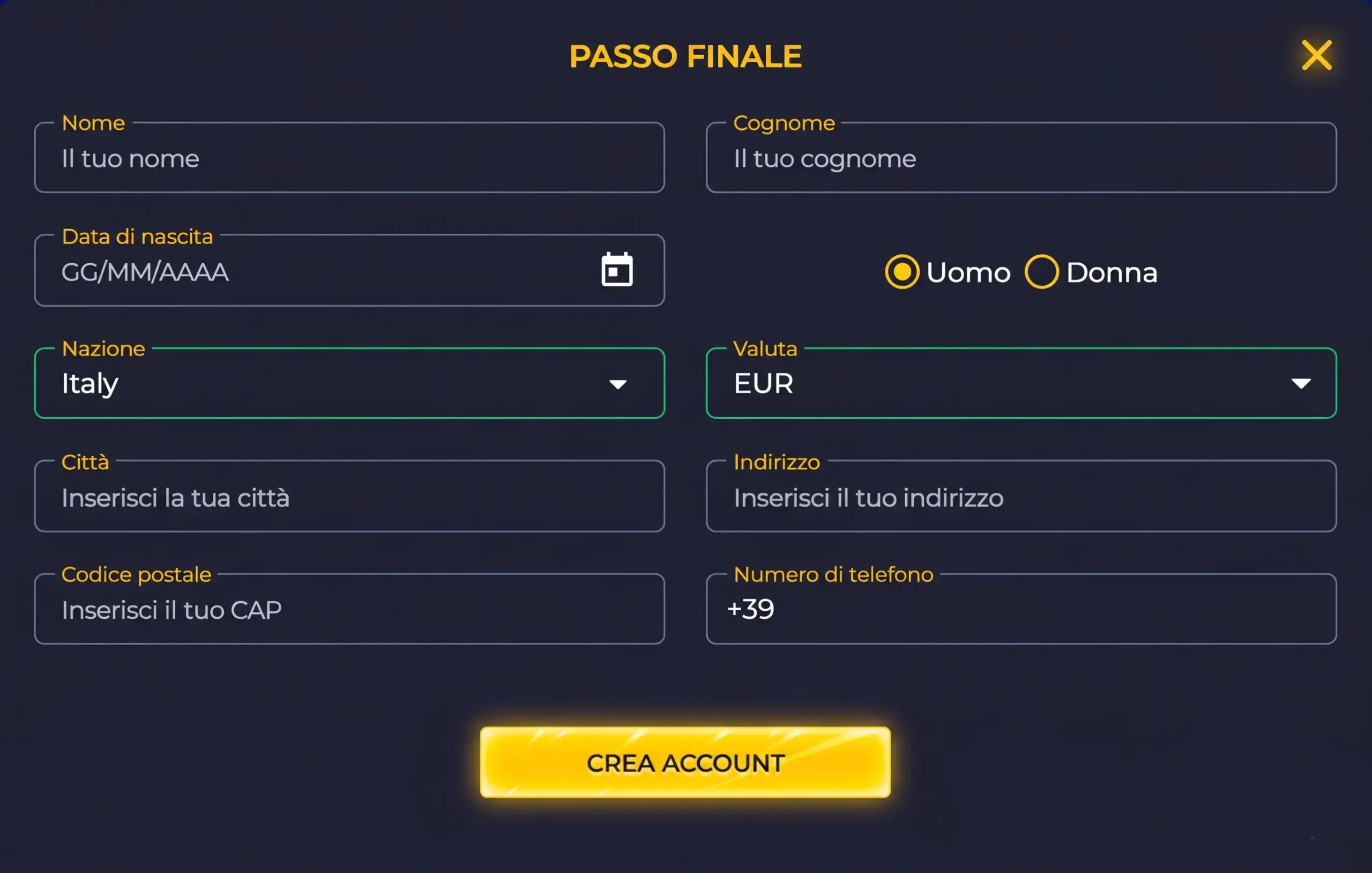 Final step payment form screen